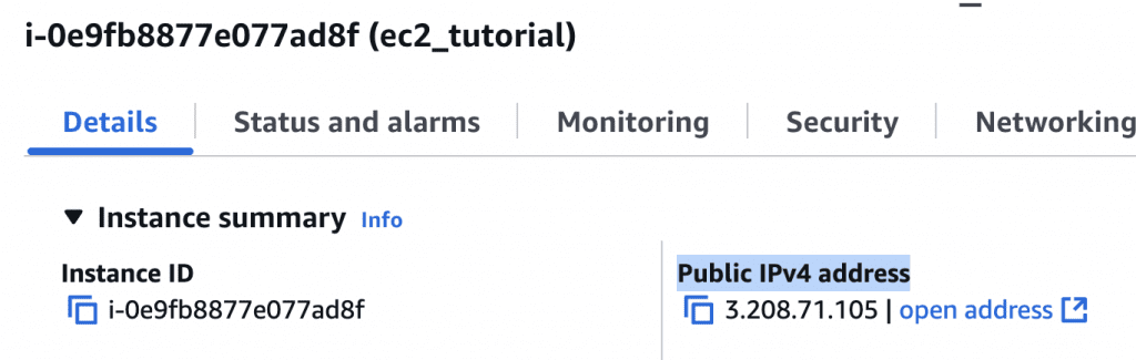screenshot of macOs for ec2 public IP Address