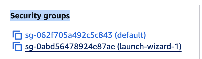 screen shoot Security groups in aws