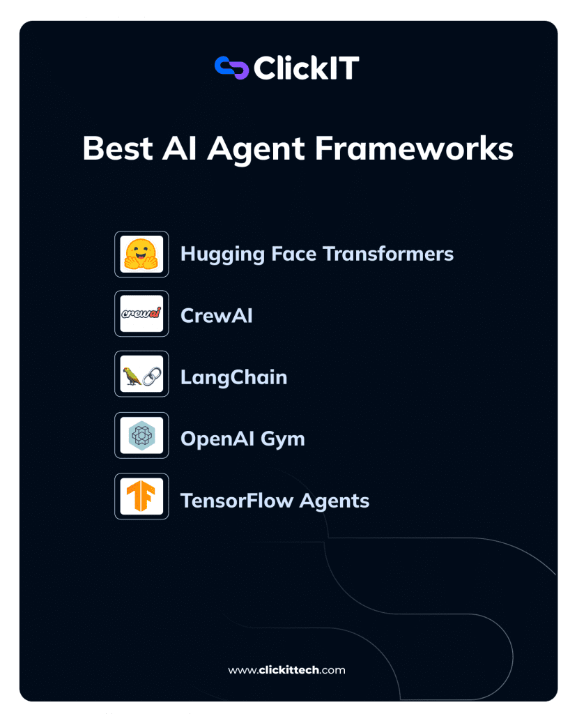 List of the best AI agent framework Hugging Face transformers
CrewAI
LangChain
OpenAI Gym
TensorFlow Agents