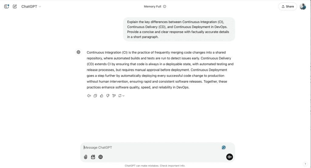 screenshot of Prompt in chatGPT