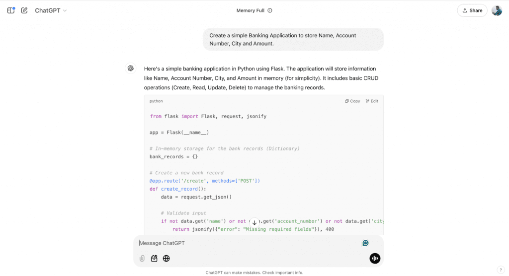 GPT’s Response, screenshot