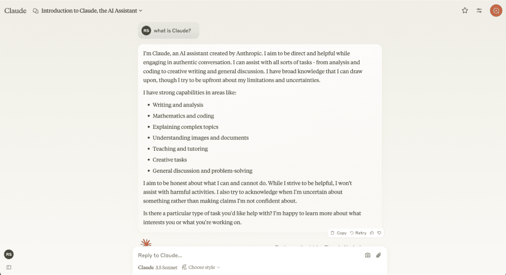 screenshot of how Claude looks like