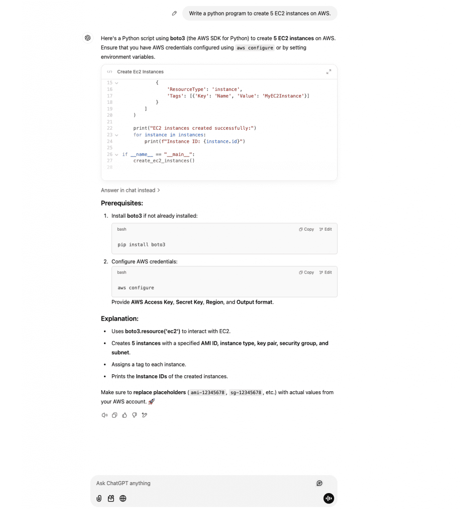 screenshot of GPT Code Generation, Debugging and Content Creation