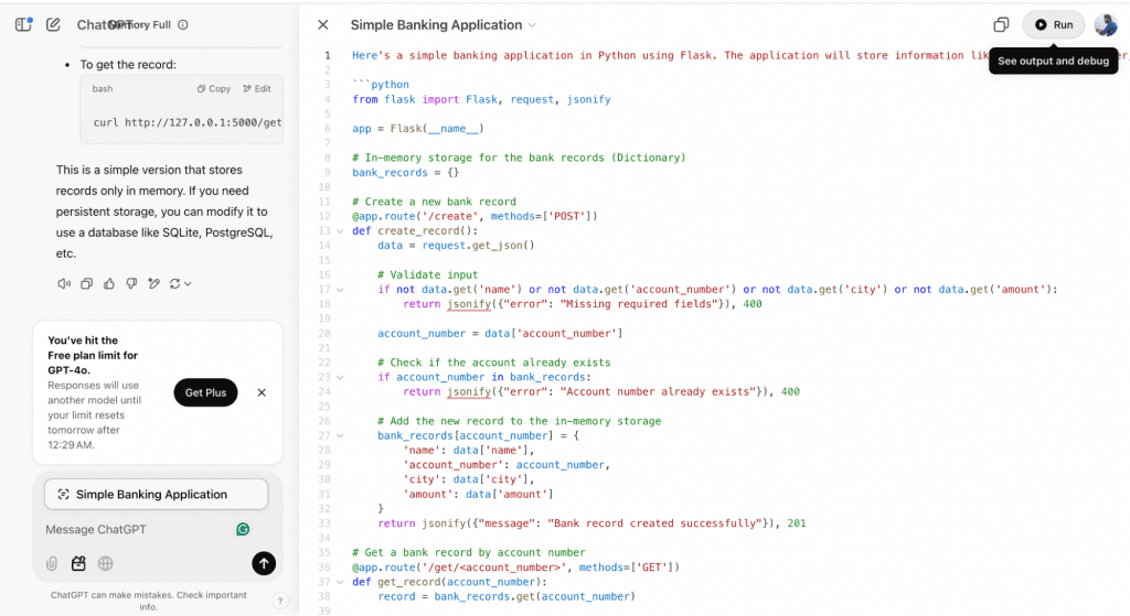 GPT’s Response screenshot