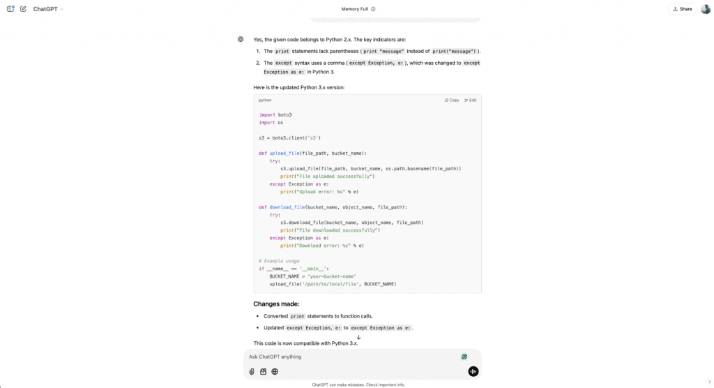 screenshot of GPT Response with Python 3.x code