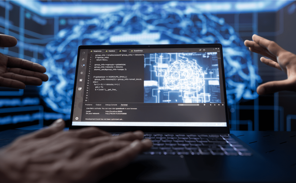 Thumbnail Laptop coding an React AI app