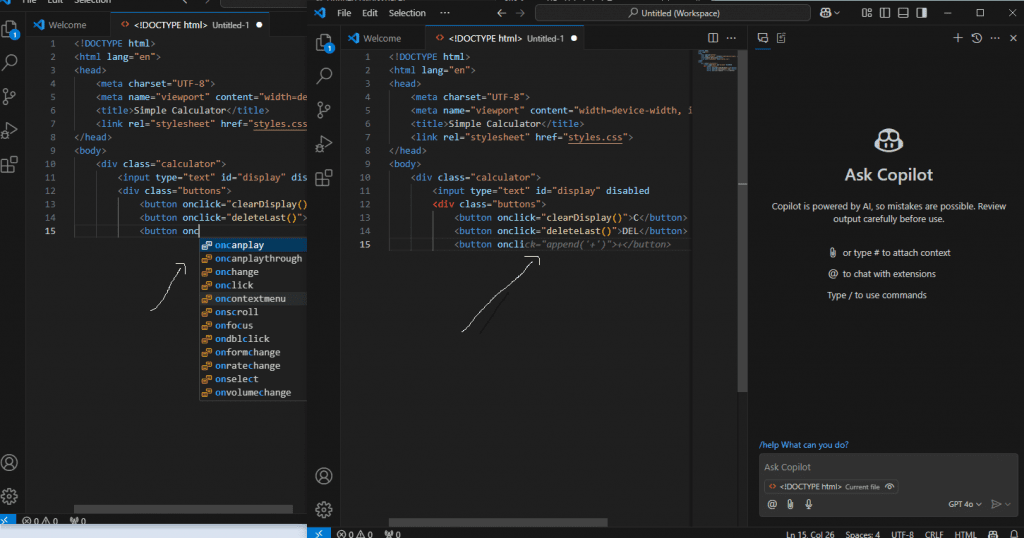 screenshot of Copilot offering code suggestions as I type