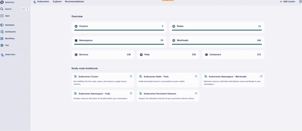 screenshot of the infrastructure observability page of Dynatrace AI