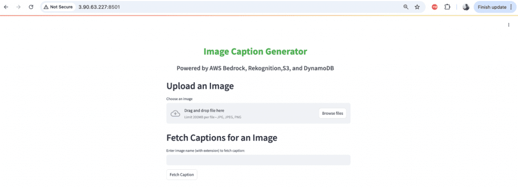 screen shot of Streamlit web application using the following command