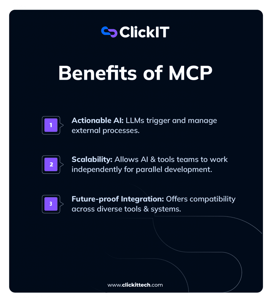List of the benefits of MCP, actionable AI, Scalability, future-proof integration