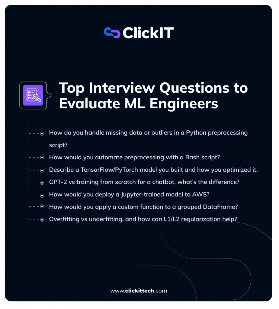 Interview question to evaluate a ML engineer, from Python preprocessing script, to overfitting vs underfitting